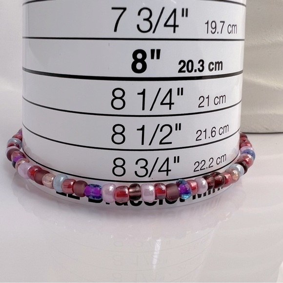 STRETCH Beaded Anklet Purple Red Pink Size 9 - Picture 9 of 15